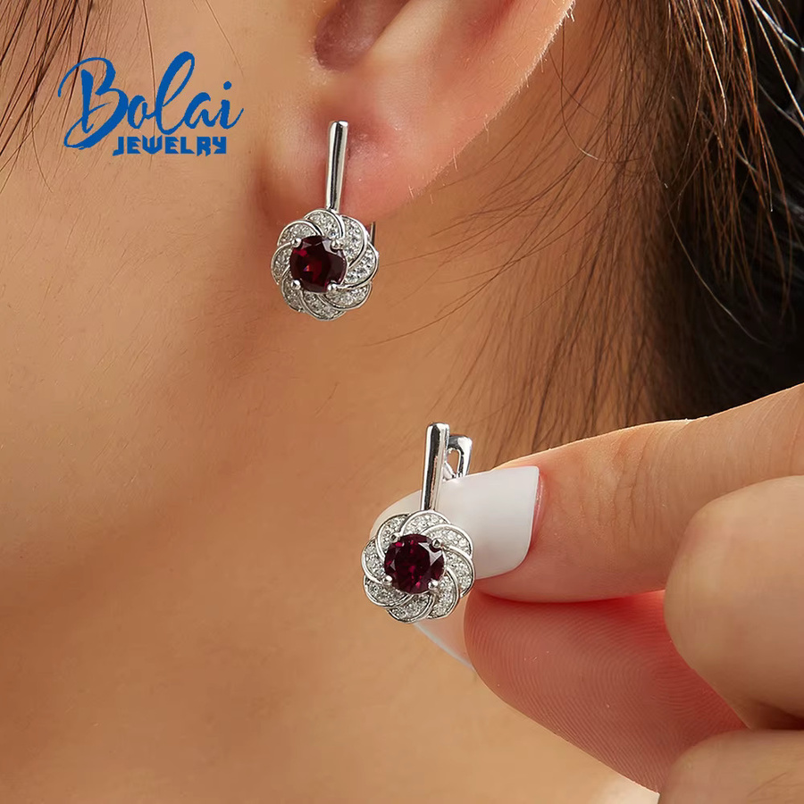 bolaijewelry Damen-Ohrringe, 925 Silber, Rhodolit-Granat, Blumenförmig - Bild 2