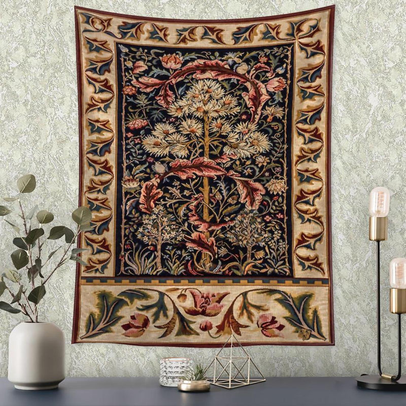 Binchi Outdoor Equipment Wandteppich mit Blumen und Blättern in Bohemian Stil, abstrakte florale Kunst, mehrfarbig, B: 95 cm, H: 70 cm - Bild 2