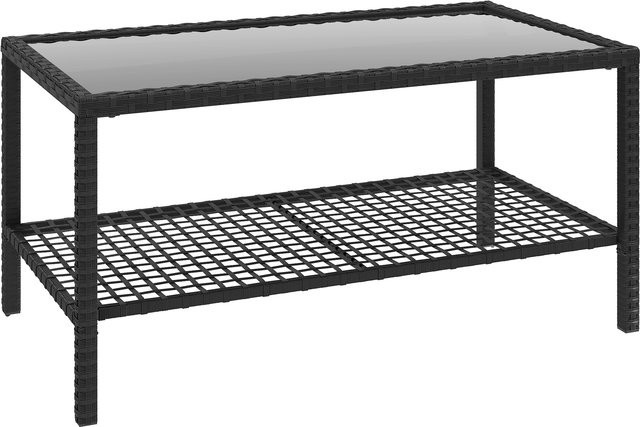 Outsunny Beistelltisch aus Polyrattan mit Glasplatte in Schwarz, rechteckiger Kaffeetisch für Garten, Terrasse und Balkon, B/T/H: 92 x 50 x 45 cm - Bild 1
