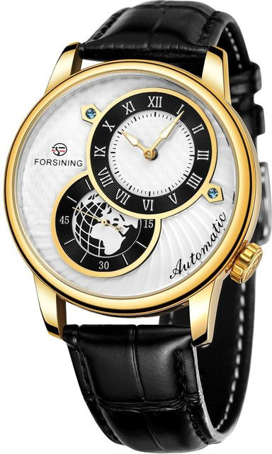 FORSINING Armbanduhr Automatik, Edelstahl, Leder, Gold/Weiß, Herren - Bild 1