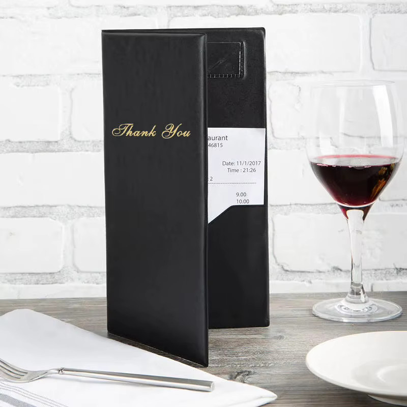 Lederner Gästerechnungshalter in Schwarz als Rechnungsmappe mit Kartenfach für das Restaurant und professionelles Kellner-Zubehör - Bild 4