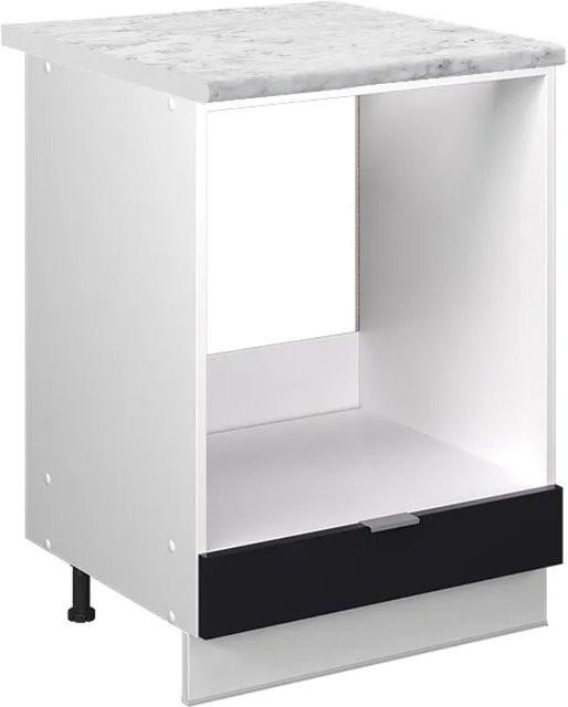 Vicco Herdumbauschrank Fame-Line in Weiß und Schwarz gestreift mit Arbeitsplatte in Marmor-Weiß, Breite: 60 cm - Bild 2