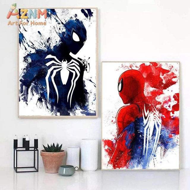 KAYOU Marvel Spiderman Superheld Aquarell Leinwand-Poster Moderne Wandkunst als abstrakter Druck für deine Raumdekoration - Bild 1