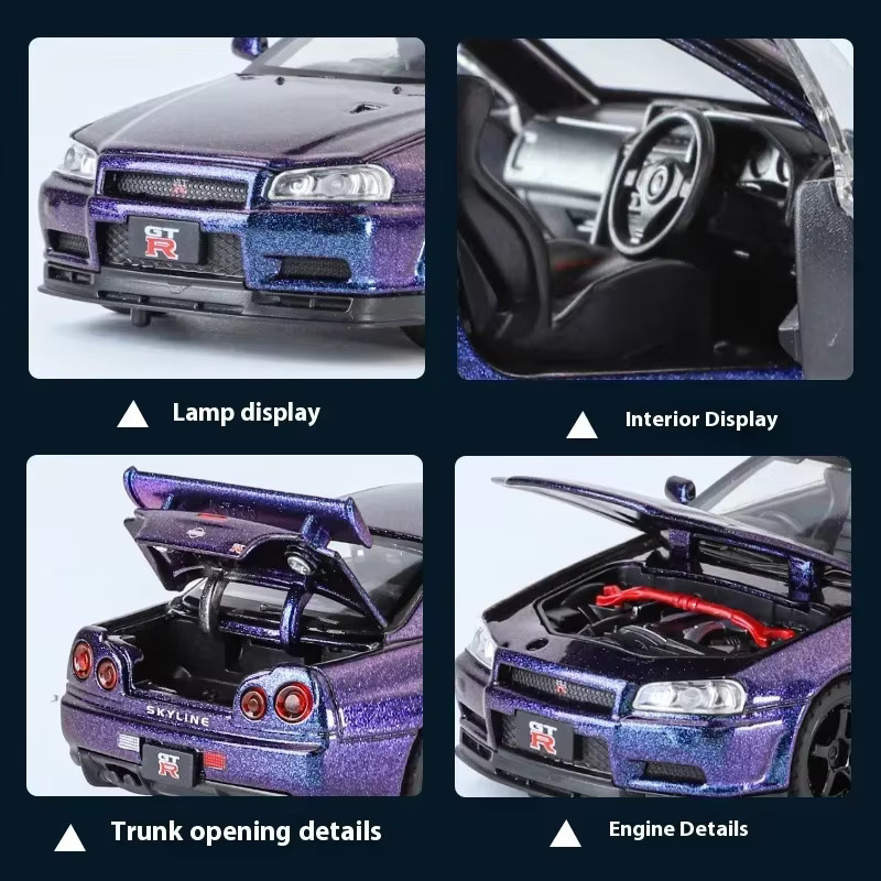 MINI AUTO GTR R34 Skyline Supercar, Modellauto, 1:32, Metall, mit Licht und Sound, ab 3 Jahre - Bild 4