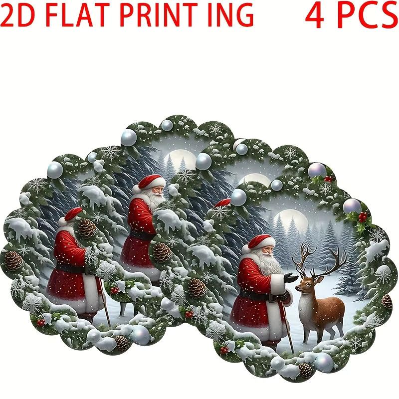 VIKAMA Weihnachts-Tischsets mit gewellten Kanten in Rundform mit Weihnachtsmann und Schneeszene für deine Weihnachtsdekoration - Bild 2