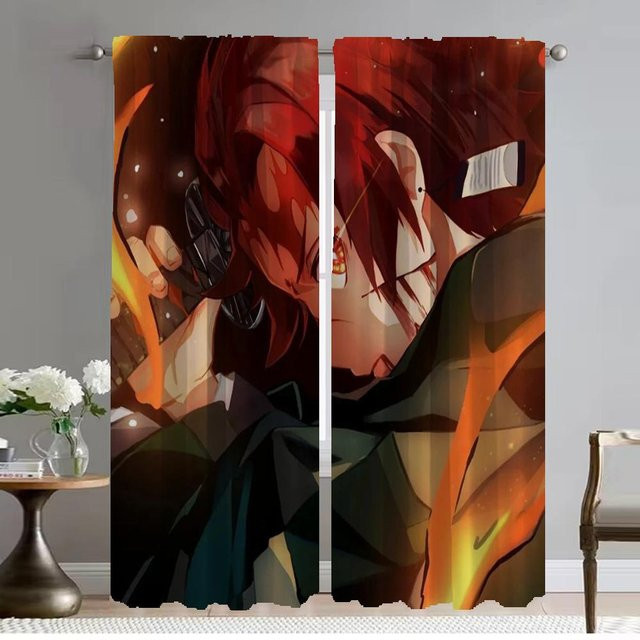 Demon Slayer Trennvorhänge aus Tüll, 2er-Set, Mehrfarbig, Breite: 50 cm, Höhe: 70 cm - Bild 1