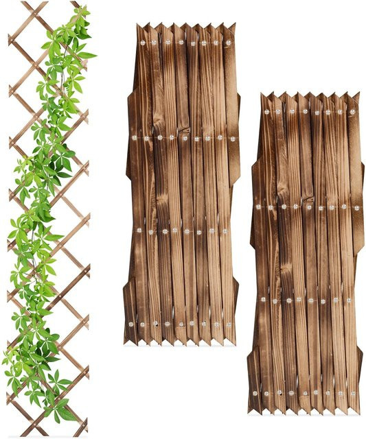 Relaxdays Rankgitter 3er Set aus Tannenholz in Braun, ausziehbar, Höhe: 180 cm, Breite: 30 cm, Tiefe: 1,5 cm - Bild 1