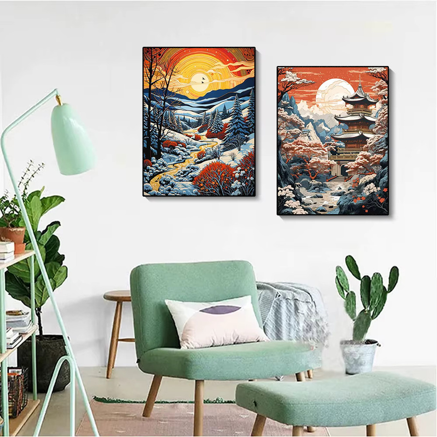 QIZITENG Diamant-Gemälde Set mit Segelboot und Sonnenuntergang als Wanddekoration, quadratisches Mosaik-Kreuzstich-Set, Breite: 20 cm, Höhe: 20 cm - Bild 2