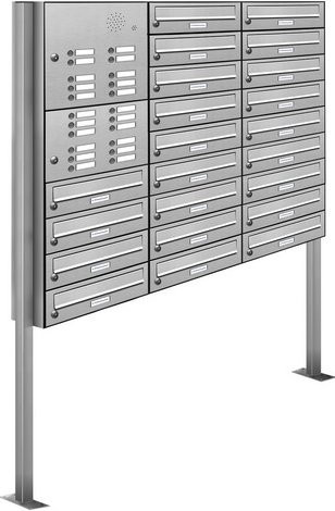 AL Briefkasten-System für 22 Parteien, freistehend, silberfarben, B/H/T: 153,453 x 170,0 x 27,5 cm - Bild 1