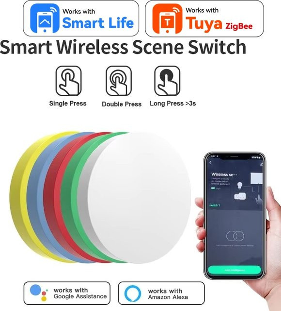 HIMOJO Zigbee Smart Wireless Scene Button Switch in Weiß, kompatibel mit Tuya App, Alexa und Google Home - Bild 1
