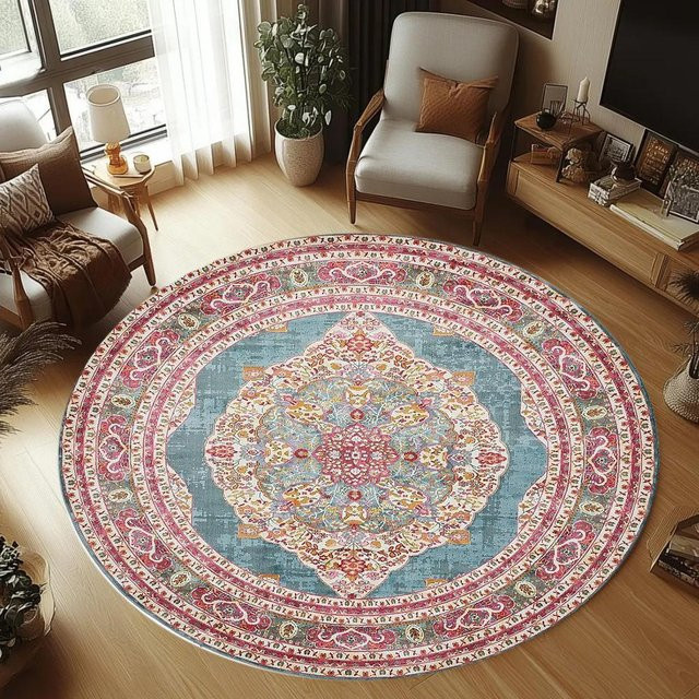 Runder Teppich Traces of Rain mit Vintage-Muster in Multicolour, rutschfest und waschbar, Durchmesser: 60 cm - Bild 1