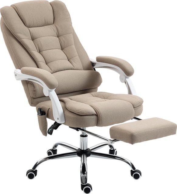 Aosom Vinsetto ergonomischer Bürostuhl mit Massage- und Heizfunktion, beige Leinenbezug, 360 Grad drehbar mit höhenverstellbarer Rückenlehne und Fernbedienung - Bild 1