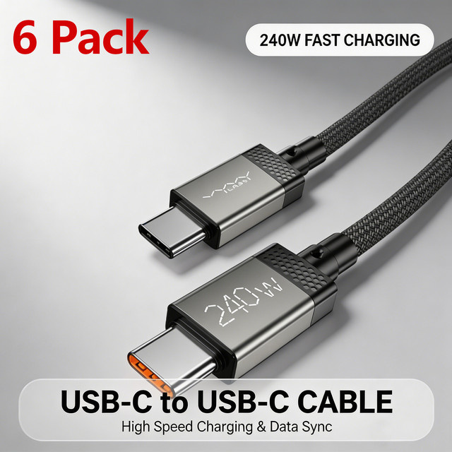6er-Pack vyvylabs 240W Schnellladekabel in Schwarz mit PD3.0 QC SCP UFCS Superschnellladung, 480 Mbit/s Datenübertragung und E-Mark-Chip für Smartphone und Laptop - Bild 1