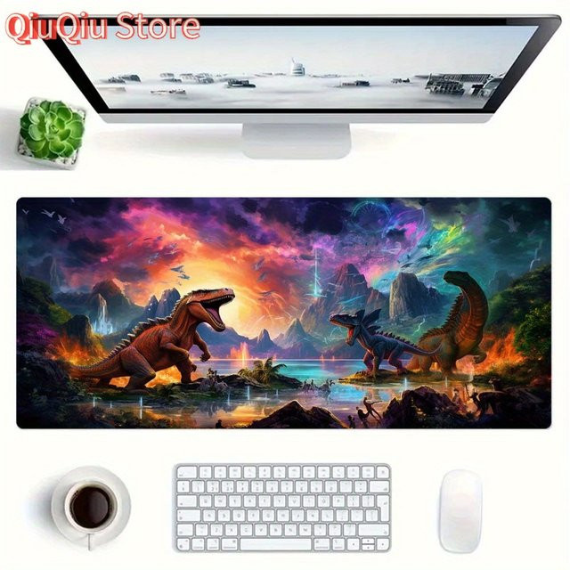 Potdemiel Dinosaurier Gaming Mauspad in Multicolour, rutschfeste Schreibtischunterlage für Büro und Gamer, B/T: 90 cm x 40 cm - Bild 1