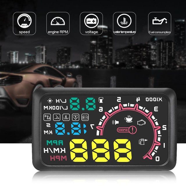 Koogeelife Auto-HUD Head-Up-Display mit 5,5 Zoll Display, Geschwindigkeitswarnung und OBD2-Schnittstelle, Schwarz - Bild 1