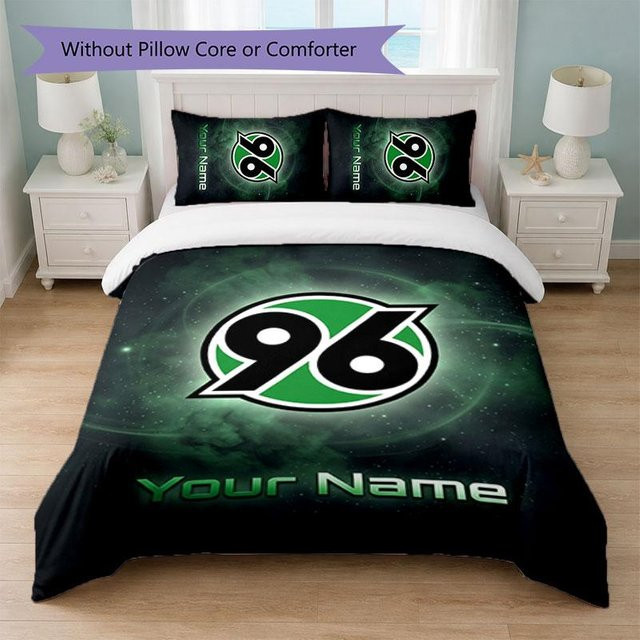 Personalisierte Hannover 96 Bettwäsche mit individuellem Namen und Fußball-Logo, Set bestehend aus 1 Bettbezug und 2 Kissenbezügen, Farbe: Schwarz, B/H: 140 x 210 cm - Bild 1