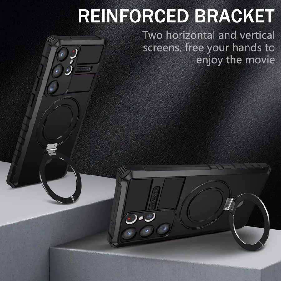 OLPAY Armor Ring Stand Magnetische Handyhülle für Samsung Galaxy S25 S24 Ultra S23 FE S22 Plus S25 Ultra, stoßfest, Farben: Schwarz, Lila - Bild 3