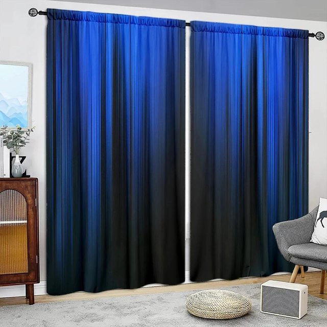 2er-Set Vorhang mit blau-schwarzem Farbverlauf und Streifen-Design, halbtransparent, Breite: 107 cm, Höhe: 160 cm - Bild 1