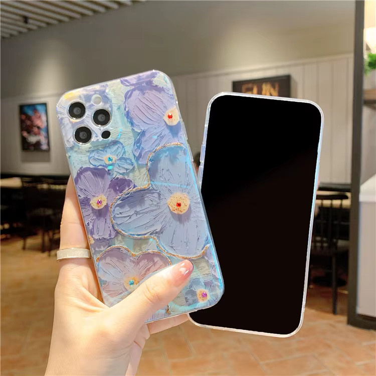 Stoßfeste Schutzhülle mit Luxus Ölgemälde Blumen Motiv für iPhone Modelle in Blau und Multicolour von MUQGEW - Bild 2