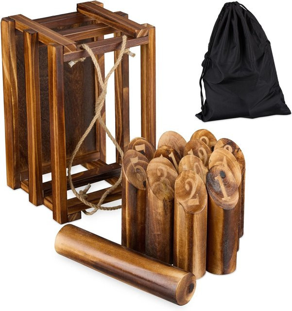 Relaxdays Wikingerspiel Kubb Kiefernholz Natur Schwarz mit Holzbox - Bild 1