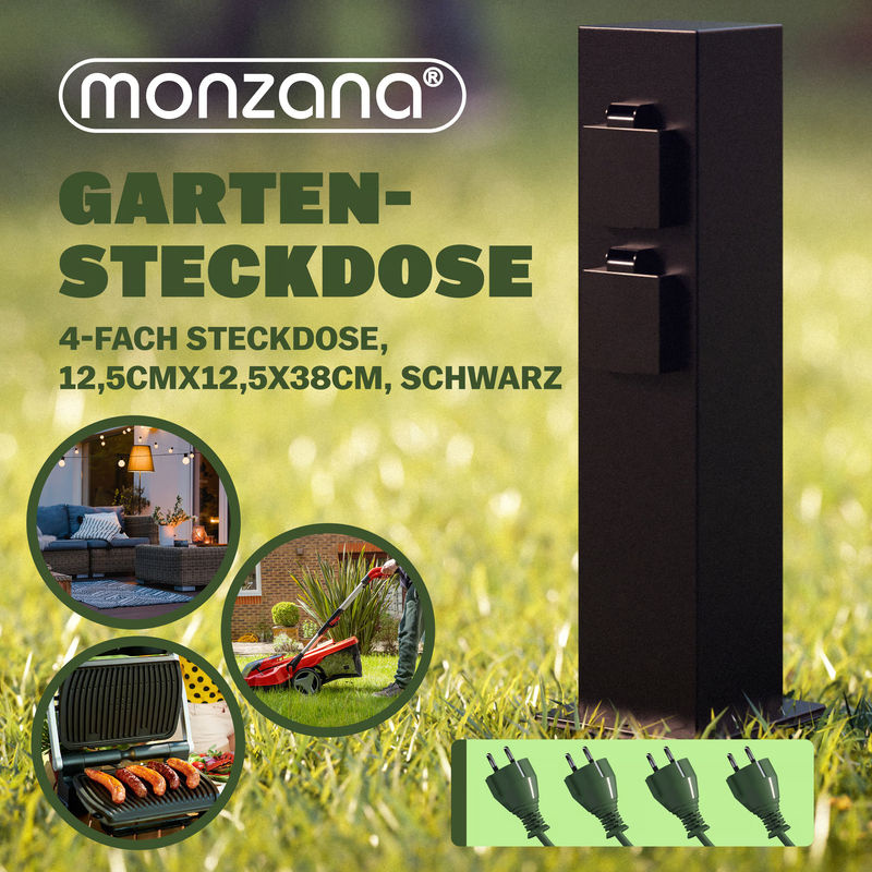 Gartensteckdose in Schwarz mit 4 Steckplätzen, B/T/H: 38 x 12,5 x 12,5 cm - Bild 2