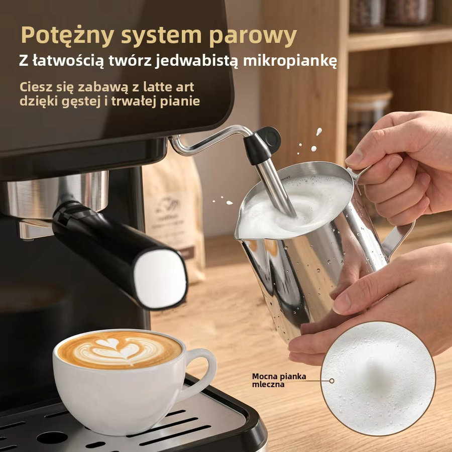 Aeomjk CM3171 halbautomatische Espressomaschine in Schwarz mit Touchscreen, Milchaufschäumer und 1,5 l Wassertank - Bild 5