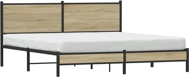 vidaXL Metallbett in Sonoma-Eiche ohne Matratze, Farbe Braun, B/T/H: 183 x 213 x 91,5 cm - Bild 1