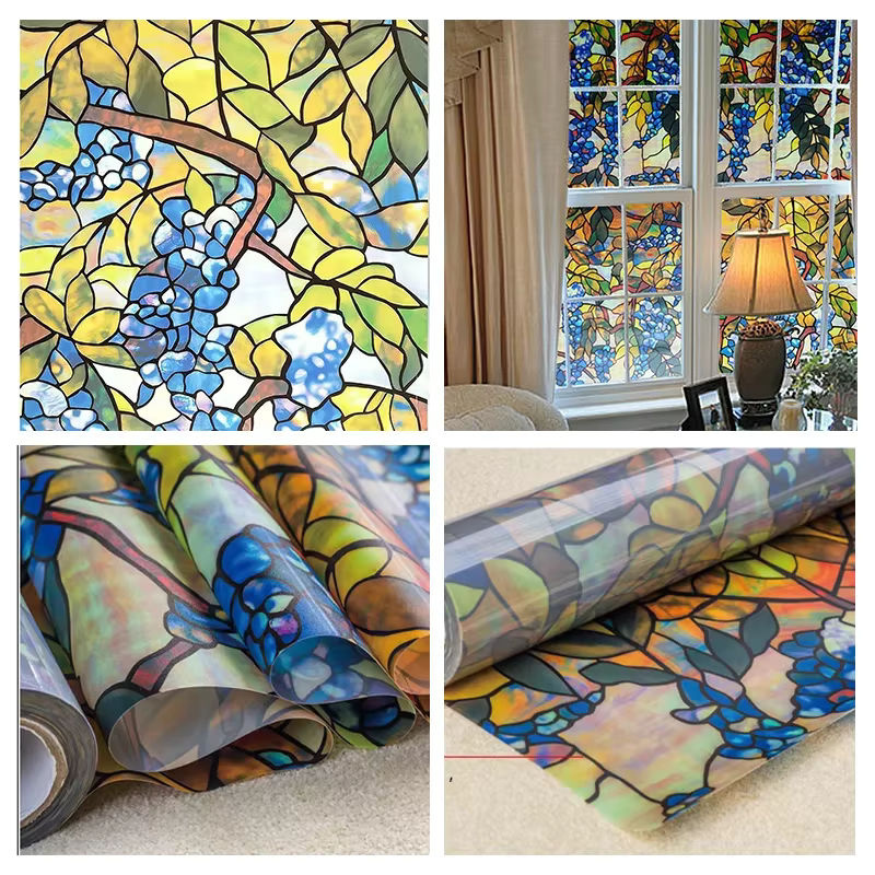WXSHSH Fenster-Sichtschutzfolie mit 3D-Blumenmuster für Weihnachten, selbstklebende Vinyl-Fensterfolie, Multicolor - Bild 6