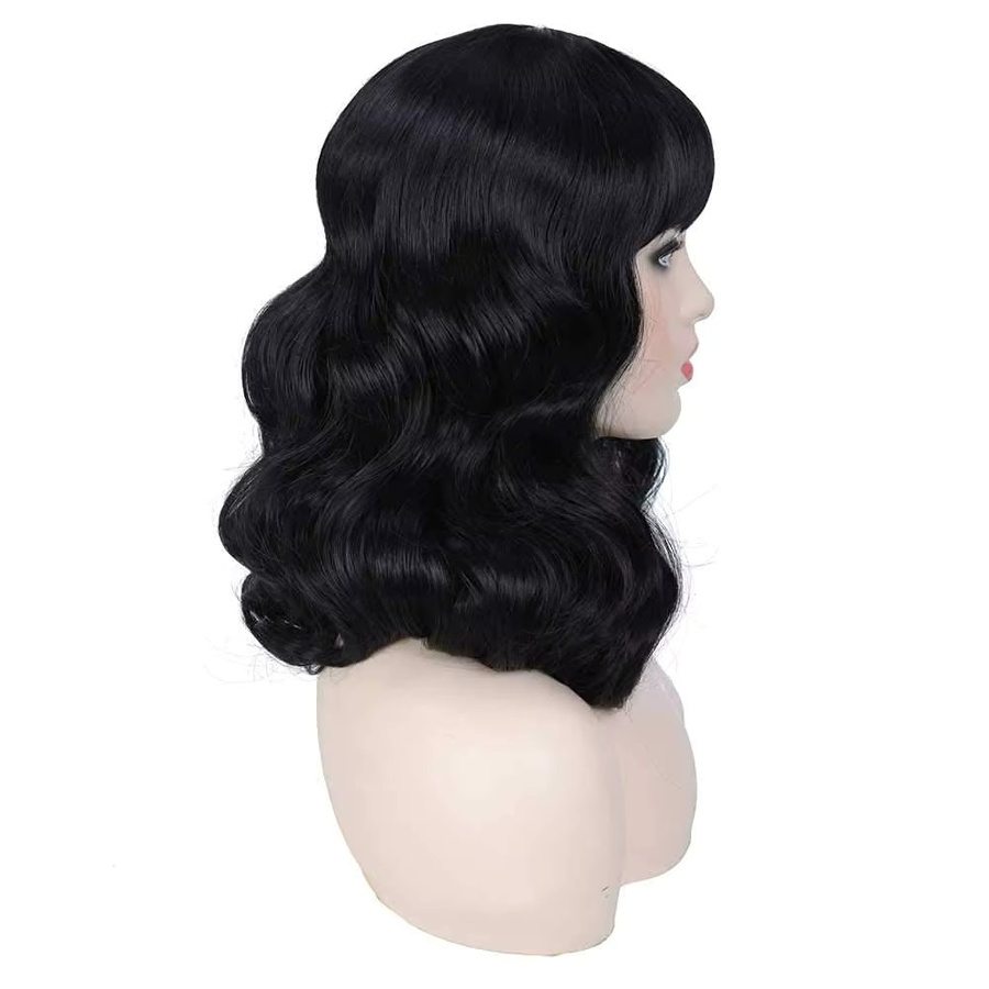 Tereshar Rockabilly-Vintage-Perücke für Damen, kurz, schwarz, lockig - Bild 3