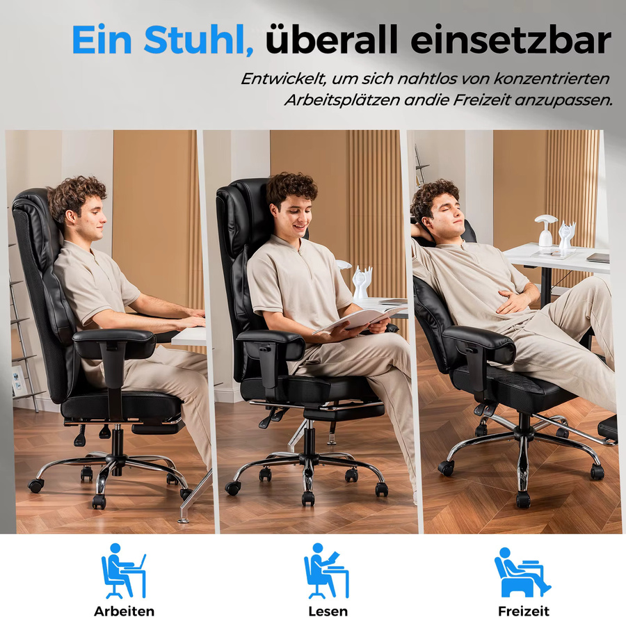 GTPLAYER Gaming Stuhl in Schwarz aus Kunstleder mit Kopfstütze, ergonomischer PC-Schreibtischstuhl mit Armlehnen und Drehfunktion - Bild 5