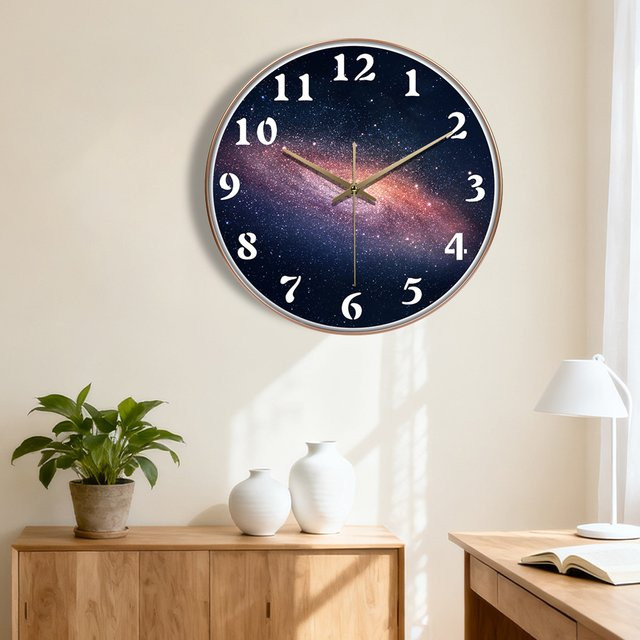 P.chuang Galaxy Sternenhimmel Wanduhr, moderne analoge Quarzuhr in Schwarz und Multicolour, geräuschloses Design für Wohnzimmer, Schlafzimmer und Büro - Bild 1