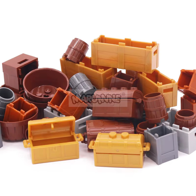 Marumine MOC Bricks City Zubehör, Korb Brot Obst Lebensmittelfass Behälter Pirat Schatzkiste, Piraten - Bild 2