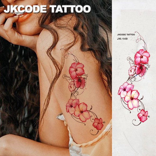JKCODE TATTOO Temporäre Tattoo-Aufkleber Hibiskus und Phalaenopsis, 2-teiliges Set, Damen - Bild 1
