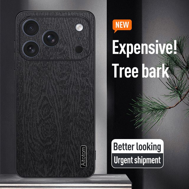 Fudusaidman Leder Handyhülle mit Baumfaser-Optik für Xiaomi 17 15 15T 14 14T 13 13T 12 11 Pro Max Ultra, stoßfest und sturzsicher mit Linsenschutz, Grau/Schwarz - Bild 1