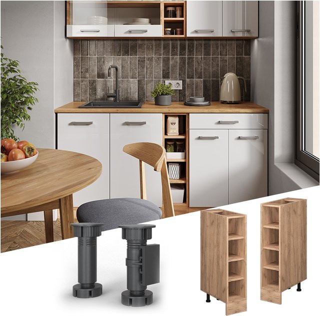 Vicco Küchenregal R-Line Küchenunterschrank aus Spanplatte in Eiche Braun Breite: 20 cm, Tiefe: 20 cm, Höhe: 82 cm - Bild 1