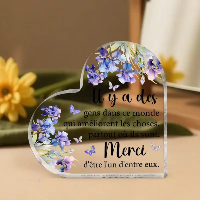 Fochier 2D Herz Acryl Ornament Lila mit floralem Design als Wanddekoration - Bild 2