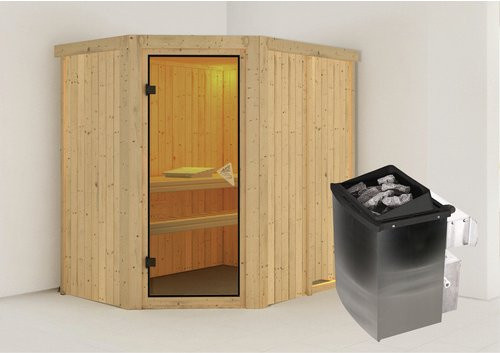 Karibu Sauna Vijandi in Beige mit 9 kW Saunaofen und integrierter Steuerung für 3 Personen, B/T/H: 196 x 198 x 151 cm - Bild 1
