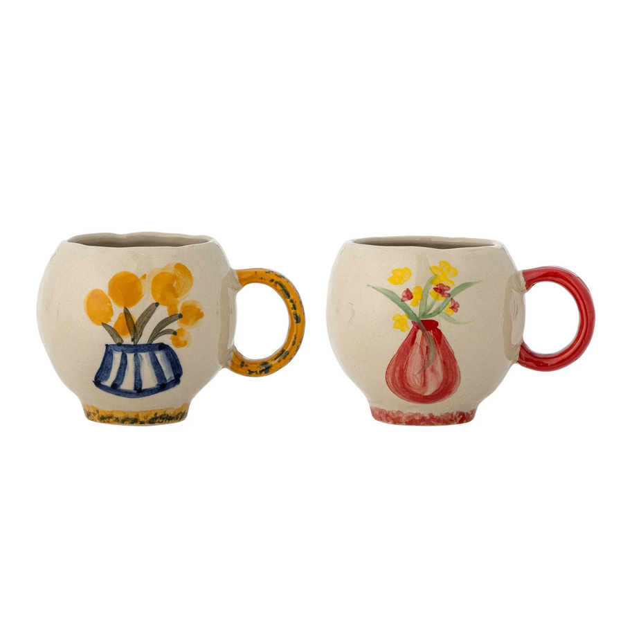 Bloomingville Tassenset Hiba aus Steingut, 2 Stück, beige/multicolour mit floralem Design - Bild 1