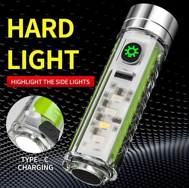 Multifunktionale USB C wiederaufladbare LED-Mini-Taschenlampe mit UV-Licht, Magnet und Schlüsselanhänger in Grün und Silber - Bild 1