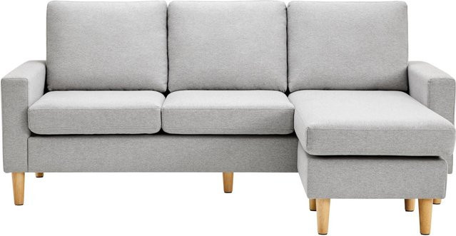 Bessagi Home Wohnlandschaft Neomie in Hellgrau aus Webstoff, L-Form - Bild 1