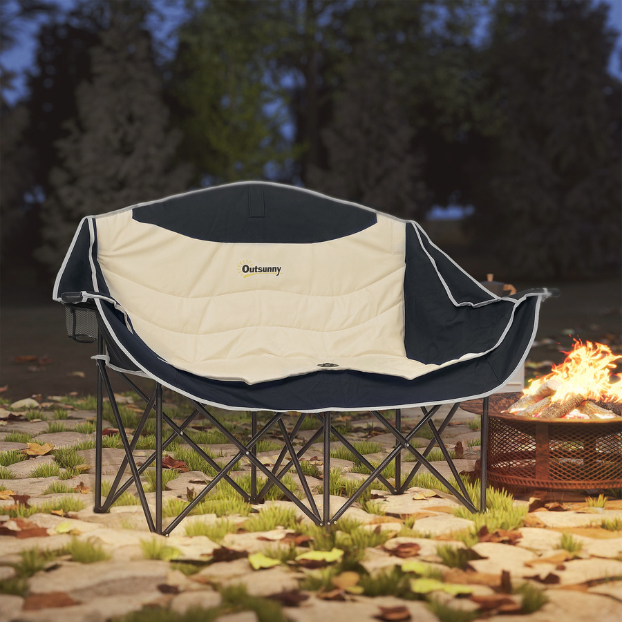 Outsunny 2-Sitzer Faltstuhl für Outdoor und Camping, beige, B/H/T: 50 x 92 x 134 cm - Bild 2
