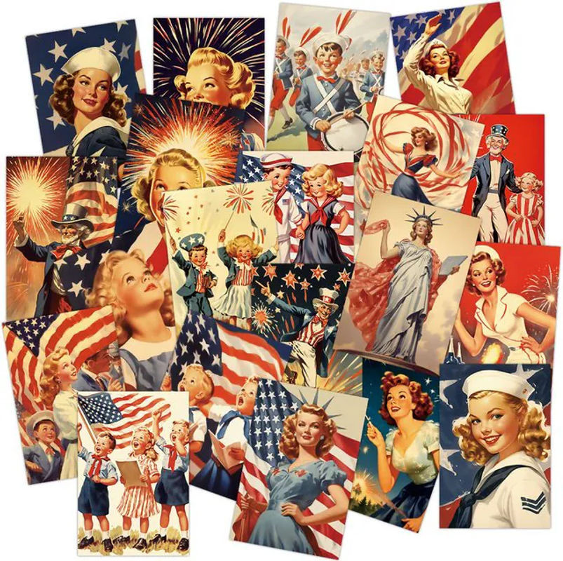 20 Stück Vintage Amerikanische Patriotische Jubiläums-Postkarten für den 4. Juli und Unabhängigkeitstag, Mehrfarbig, Rechteckig - Bild 1