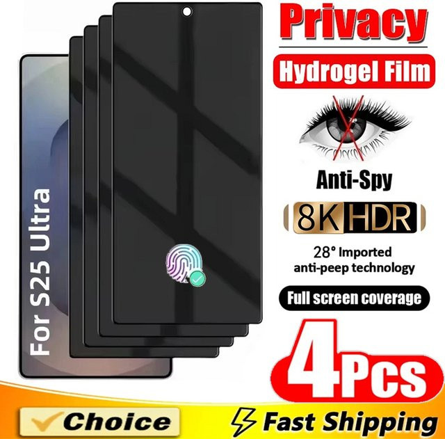 4er-Pack Samsung Hydrogel Privacy Screen Protector für Galaxy S25 S24 S23 S22 S21 Ultra S20 FE S10 S9 S8 und Note 20 Ultra, Transparent - Bild 1