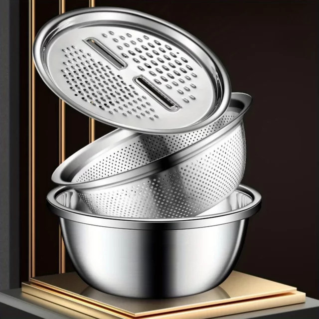BAIJL 3-teiliges Gemüseschneide-Set mit Mandoline und Edelstahlbehälter, Silber - Bild 1