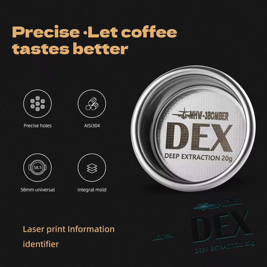 MHW-3BOMBER DEX Präzises Espresso-Puck-Sieb aus Edelstahl in Silber, 58,5 mm Durchmesser, passend für 58 mm Siebträger - Bild 2