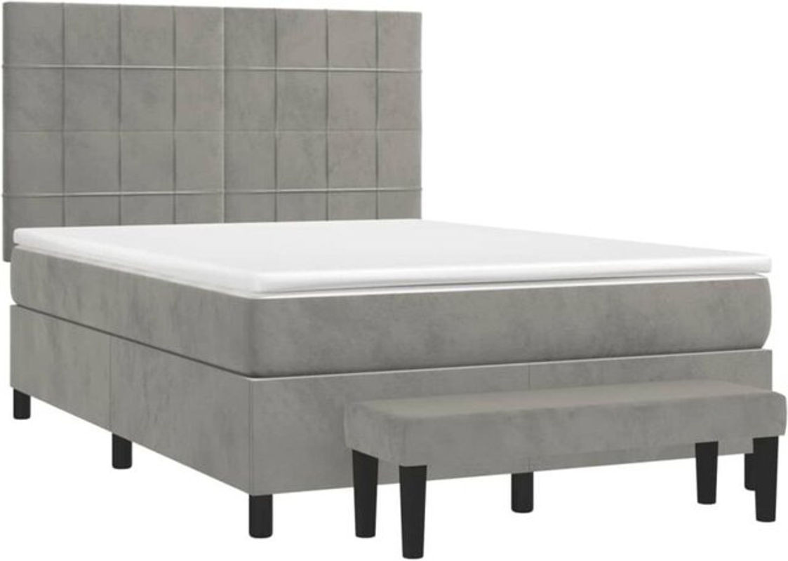 Vidaxl Boxspringbett mit Matratze aus Samt in Grau, B/T/H: 140 x 200 cm - Bild 1