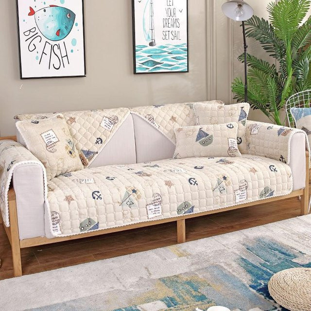 Moderne gesteppte Sofa-Abdeckung aus Samt in Beige, rutschfest und waschbar, B/B: 70 x 70 cm - Bild 1