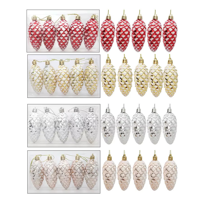 5er Set joy-enlife bemalte Tannenzapfen als hängende Weihnachtsanhänger in Multicolor - Bild 2