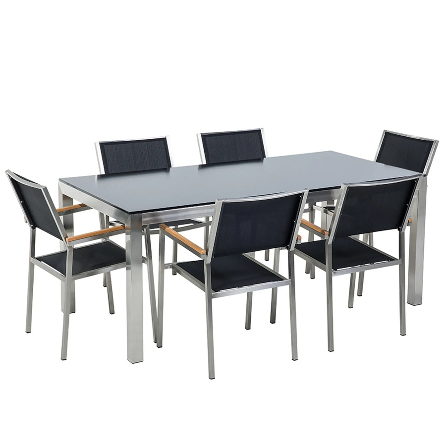 Beliani Gartentisch Set in Schwarz und Silber im Industrial Design, B/T/H: 180 x 90 x 87 cm - Bild 2