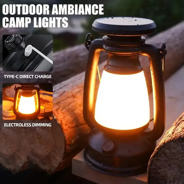ESMARTER Retro LED Tischlampe als Laterne in Schwarz mit warmweißem Licht und wiederaufladbarem Akku - Bild 1